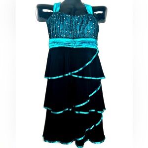 Taboo Strapless Black and Teal Dress